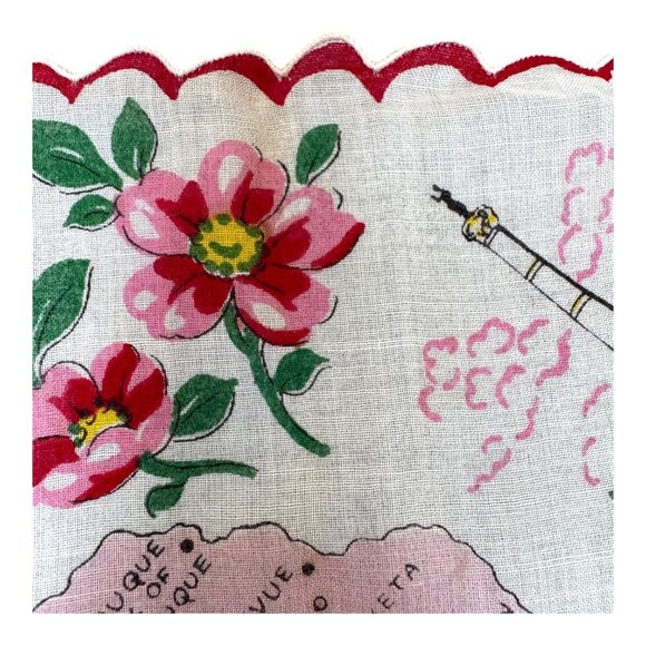 Vtg Retro Ladies Hankie Handkerchief Scalloped Edge Hibiscus Iowa State Map READ - Picture 9 of 10